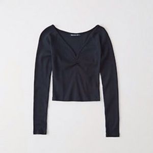 Notch neck ribbed top